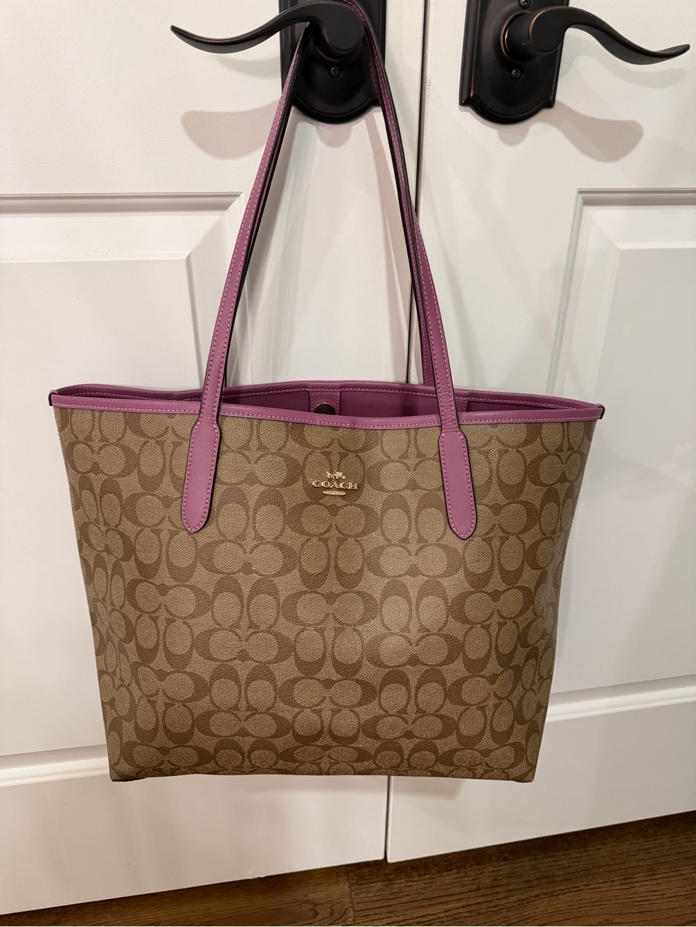 Coach Signature Canvas Tote with Pink Trim